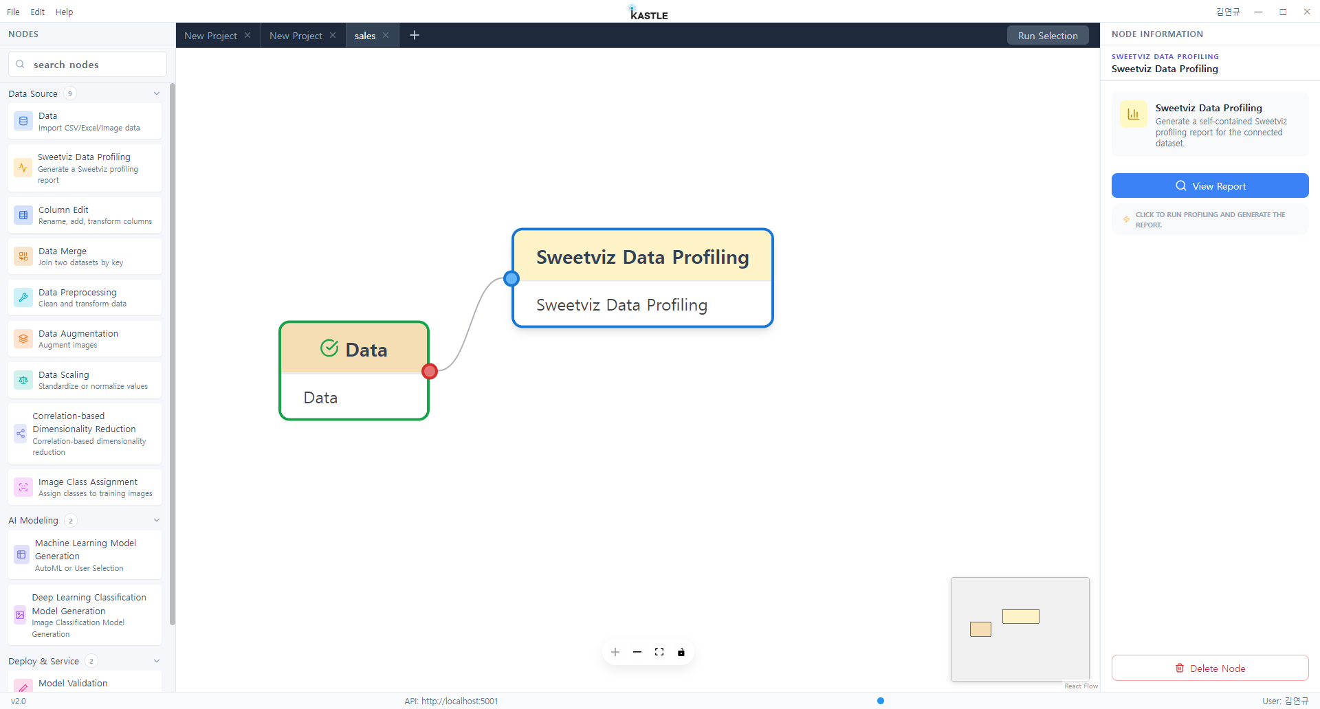Sweetviz Node Connection