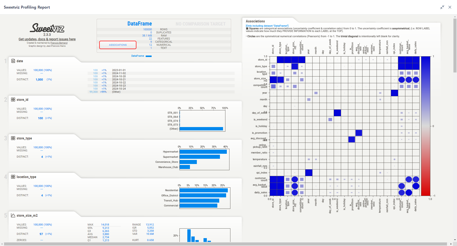 View Report Sweetviz Screen
